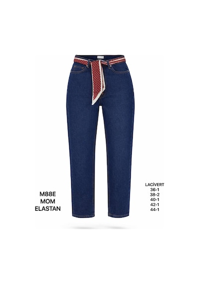 Miss Poem Kadın Lacivert Fular Kemer Detaylı Yüksek Bel Mom Fit Jean Pantolon