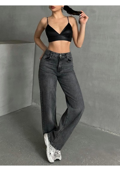 Kene Jeans Kadın Siyah Kar Yıkama Bolpaça Jeans Kot Pantolon Siyah