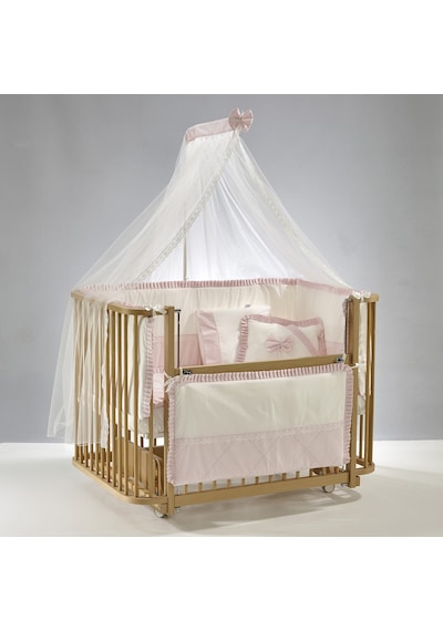 Meltem Kids Bambino Sallanır Ahşap Anne Yanı Beşik 70x110 cm (naturel-pembe) Pembe