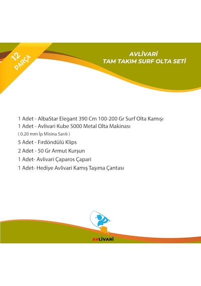 Albastar Elegant 390 Cm100-200 Gr Olta Kamışı - Avlivari Kube 5000 Metal Olta Makinası Tam Takım Kıyı Hobi Olta Seti-9606