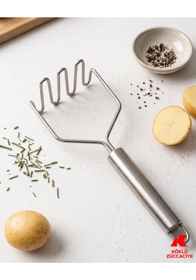 Paslanmaz Çelik Patates Ezici Profesyonel Metal Püre Yapıcı Ergonomik Saplı Mutfak Aleti