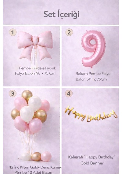 Patladı Gitti Pembe Fiyonk 9 Yaş Doğum Günü Balon Seti Pembe