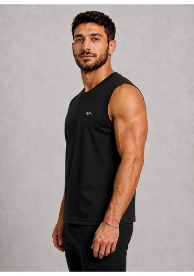 Axxel Erkek Siyah Bisiklet Yaka Kolsuz T-shirt-d690