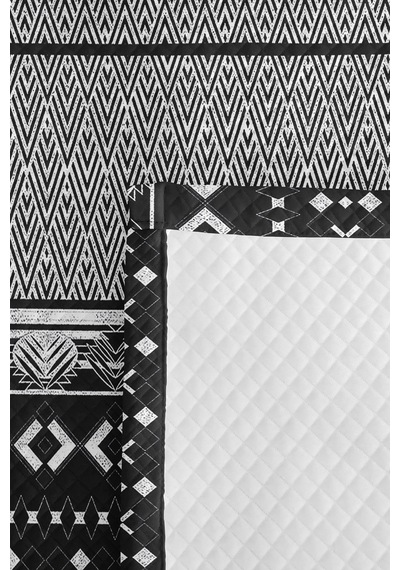 Siyah Geometrik Genç Odası Tek Kişilik Pike Takımı - Bohem Beyaz 160x220 Cm Kapitone Yatak Örtüsü Kırsal Saten Nefesi