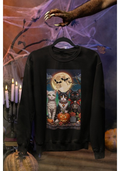 Magors Stil-x Halloween - Cadılar Bayramı Baskılı Unısex Sweatshırt, 3 İplik Şardonlu Siyah-5 Magors Stil-x Halloween - Cadılar Bayramı Baskılı Unısex Sweatshırt, 3 İplik Şardonlu Siyah-5