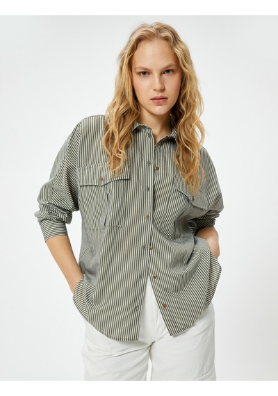 Koton Oversize Gömlek Uzun Kollu Düğmeli Cepli Viskon Karışımlı Haki Çizgili 4sak60286pw Haki Koton Oversize Gömlek Uzun Kollu Düğmeli Cepli Viskon Karışımlı Haki Çizgili 4sak60286pw Haki