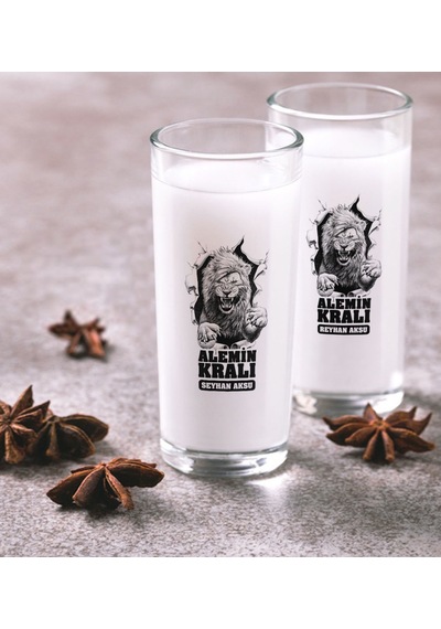 Kişiye Özel Renkli Baskılı Alemin Kralı İkili Rakı Bardağı Seti-1