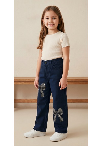 Storm Wear Çocuk Kurdele Taşlı Pantolon Lacivert