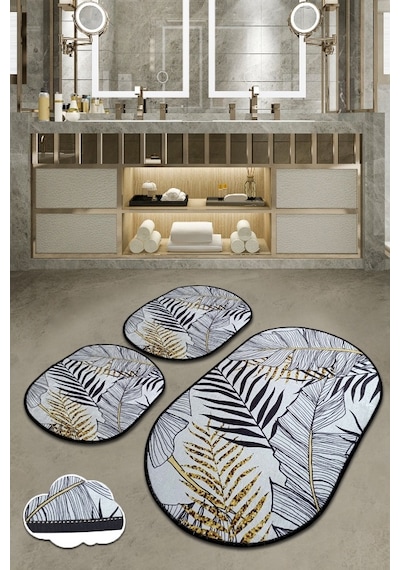 Herbal 3 Lü Set Banyo Halısı Paspas Yıkanabilir Çok Renkli