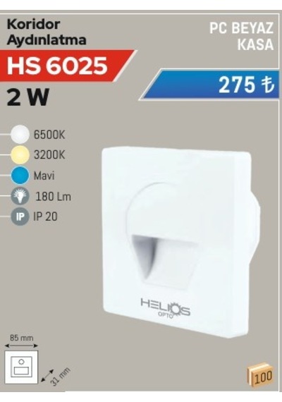 2w Koridor Aydınlatma, Günışığı, Beyaz Kasa Hs 6025 Beyaz