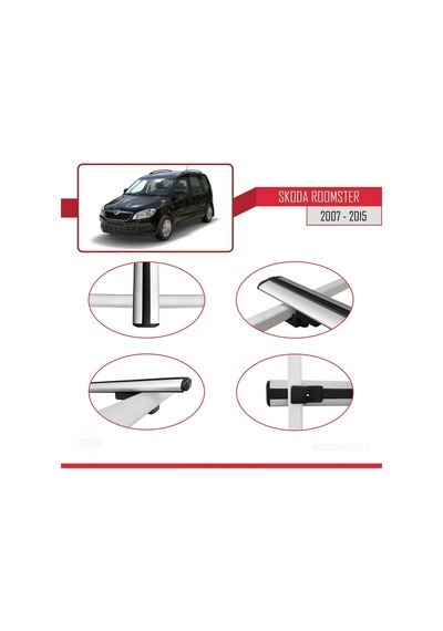Skoda Roomster 2007-2015 Arası İle Uyumlu Basic Model Ara Atkı Tavan Barı Gri 3 Adet