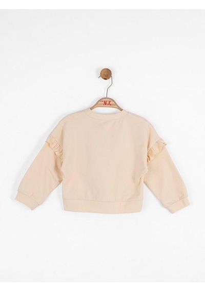 Nk Kids Kız Bebek İçi Şardonlu Oversize Baykuş Baskılı Sweatshirt-14718 Krem