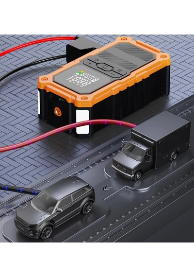 Merwish 24000 Mah Akü Takviye Cihazı 2000a Tepe Akımı Hava Kompresörü 150 Psı Powerbank Led Işık Type-c Şarj Dijital Ekran Eh03
