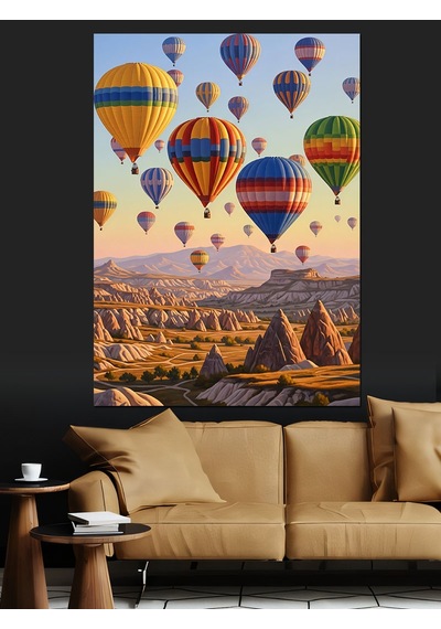 Ahşap Tablo Kapadokya Uçan Sıcak Balonlar