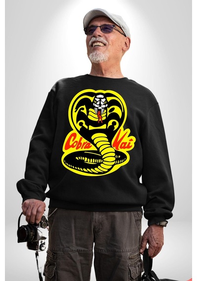 Cobra Kai Karete Çocuk Yılan Logo Dizi Unisex Siyah Sweatshirt Siyah