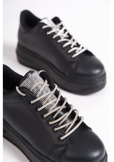 Della Bağcıklı Ortopedik Taban Taşlı Kadın Sneaker Spor Ayakkabı Cst - Siyah Siyah