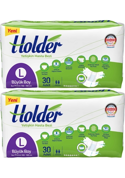 Holder Tekstil Yüzey Bel Bantlı Yetişkin Hasta Bezi Büyük Boy L 60 Adet