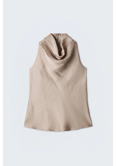 Sateen Aura Degaje Yaka Bluz Bej