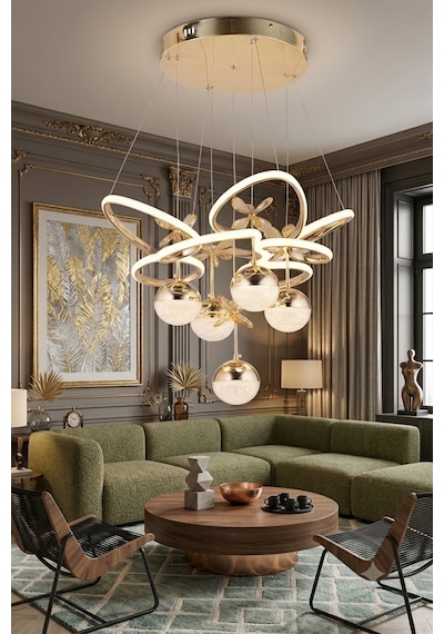 Ey-El Tasarım Modern Sarkıt Led Avize 3 Renk Gold Kaplamalı Gold