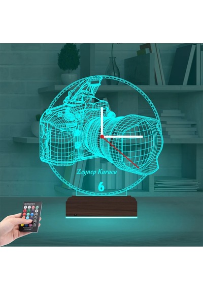 Luvivia Fotoğraf Makinesi Fotoğrafçı Hediye Kişiye Özel Saatli 3d Lamba - Masa Gece Lambası Şeffaf