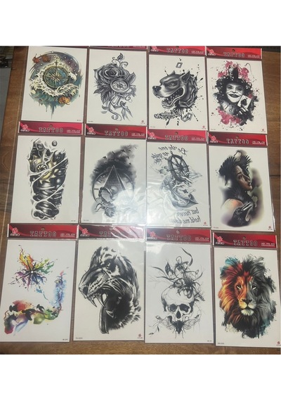 Airbrush Tattoo Büyük Boy Yapıştırma Geçici Dövme Seti 12'li Seri3