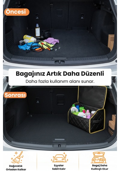 Bagaj Çantası Oto Bagaj Organizer Çift Kat Deri Su Geçirmez Kaymaz Katlanır - Siyah Bej