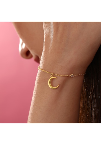 Queen Silver Jewelry 925 Ayar Gümüş Hilal Obje Zirkon Taş Sallantılı Bileklikdfc Altın