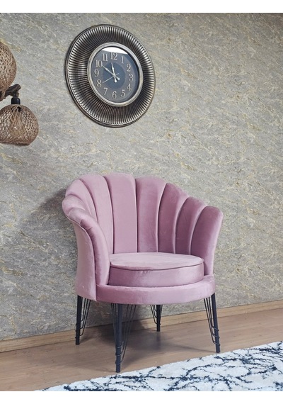 Zafir Tekli İstiridye Siyah Boyalı Telli Ayak Çay Seti Koltuk Tekli Berjer , Balkon, Salon, Ofis Pembe