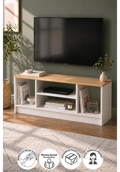 Tv Ünitesi 4 Raflı Tv Sehpası Televizyon Sehpası Bahama Safir Meşe Beyaz Safir - Beyaz Tv Ünitesi 4 Raflı Tv Sehpası Televizyon Sehpası Bahama Safir Meşe Beyaz Safir - Beyaz