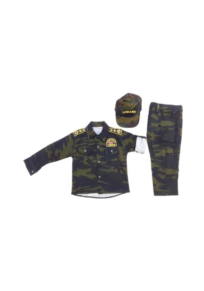 Sevimli Kids Sevimli Asker Kıyafeti Komando Çocuk Asker Kostüm 2-10 Yaş Yeşil