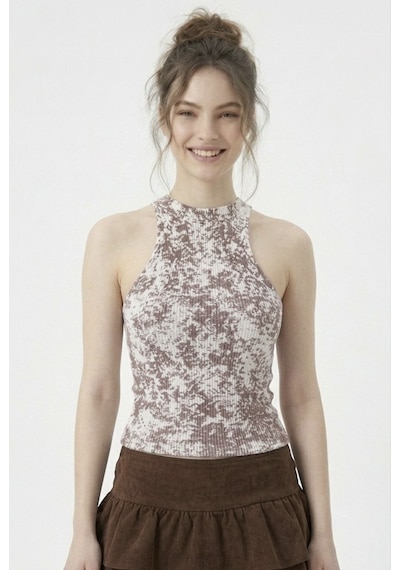 Neden Tekstil Kadın Fitilli Baskılı Beyaz Kahve Halter Yaka Crop Bluz - Beyaz-kahve Neden Tekstil Kadın Fitilli Baskılı Beyaz Kahve Halter Yaka Crop Bluz - Beyaz-kahve