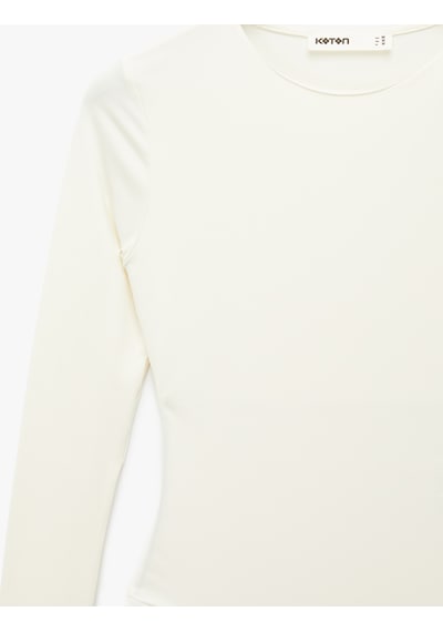 Koton Uzun Kollu Bisiklet Yaka Slim Fit Bodysuit Ekru 6sak80059ek Ekru