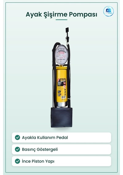 İnce Piston Ayak Şişirme Pompası Ayakla Kullanım Basınç Göstergel