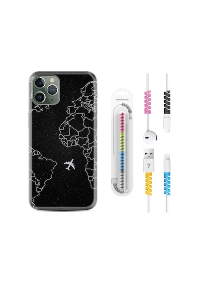 Apple Uyumlu iPhone 12 Pro Kılıf Kablo Koruyuculu Black Plane 1868