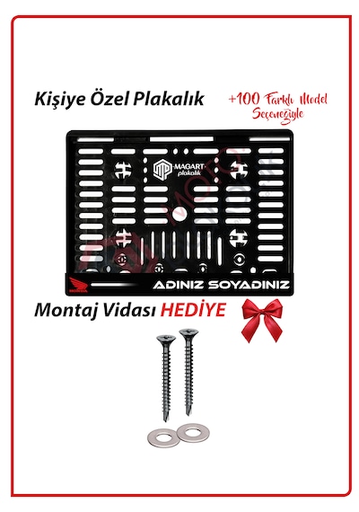Plakamatik Kişiye Özel İsimli 1 Adet Motosiklet Logo Uv Kabartmalı Siyah Takmatik Motor Plakalık