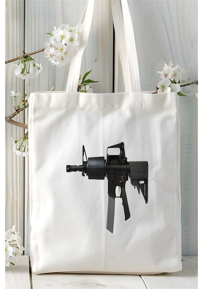 Art Hediye M-16 Baskılı Bez Çanta Kişiye Özel Model 2 Çok Renkli