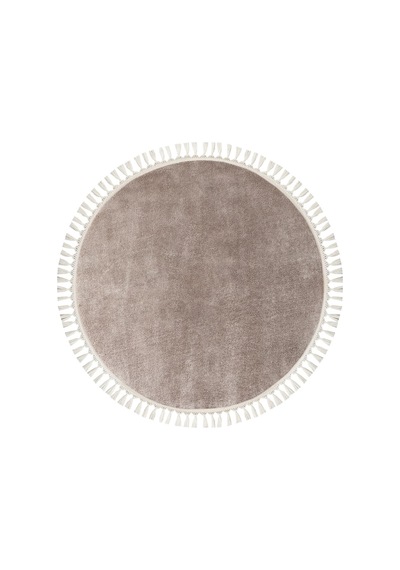 Vl Oval Comfort Ponpon Saçaklı Peluş Post Yolluk Kahverengi Kahverengi Ponpon Saçaklı Daire