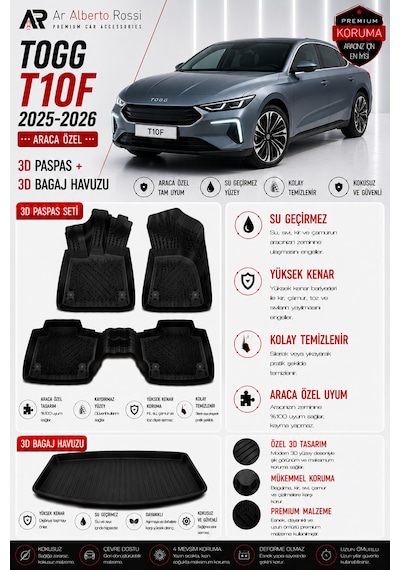 Togg T10f 2025-2026 Araca Özel 3d Paspas + 3d Bagaj Havuzu