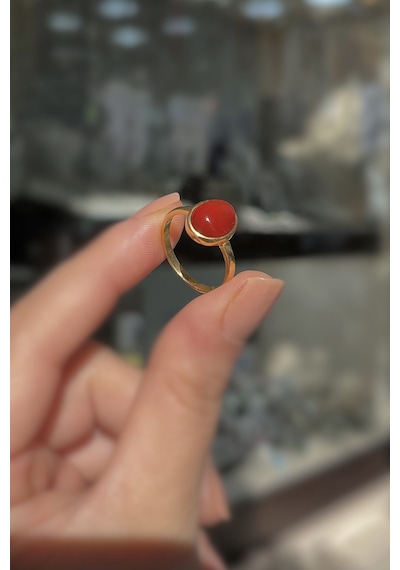 Gümüş 10x8 Mm Akik Doğal Taşlı Altın Kaplama Yüzük Diğer