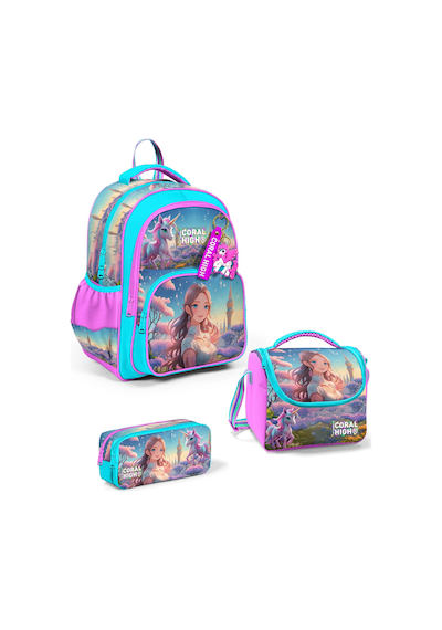 Coral High Kids Turkuaz Pembe Anime Kız Desenli 3 Lü Okul Çanta Seti Set0114420 Pembe - Turkuaz