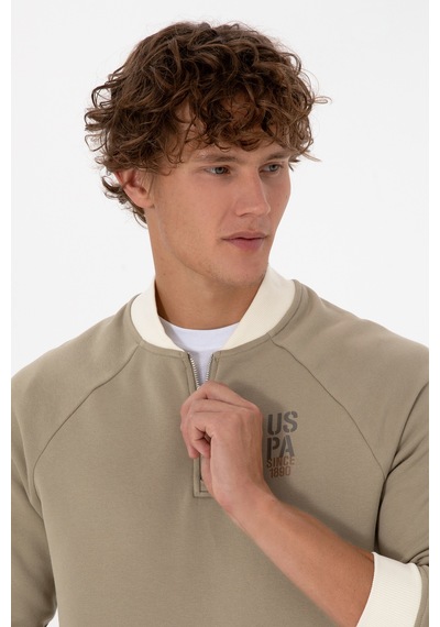 U.S. Polo Assn. Erkek Yarım Fermuarlı Comfort Fit Açık Haki Basic Sweatshirt 50316303-VR183