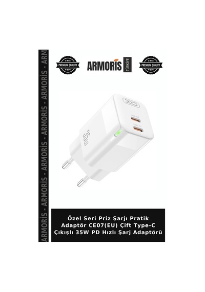 Özel Seri Priz Şarjı Pratik Adaptör Ce07 Eu Çift Type-c Çıkışlı 35w Pd Hızlı Şarj Adaptörü