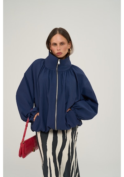 Mai Collection Azel Fermuarlı Oversize Lacivert Bomber Ceket Lacıvert