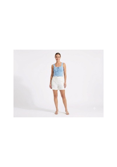Onno Style Women Kolsuz Askılı Kare Yaka Bağcık Detaylı Triko Kadın Bluz Mavi