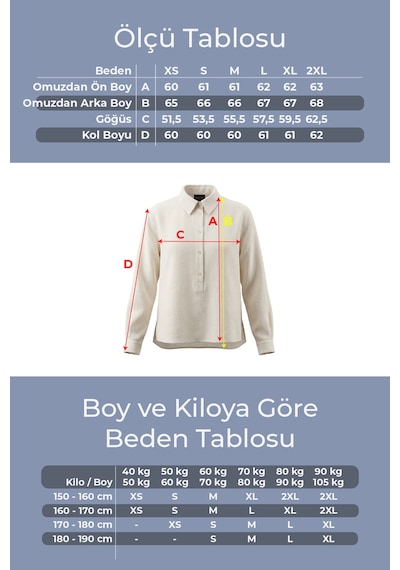 Goffra Kadın Solo %100 Doğal Keten Gömlek -- Klasik Yaka Basic Minimalist Tasarım Ekru W208-k0401-01
