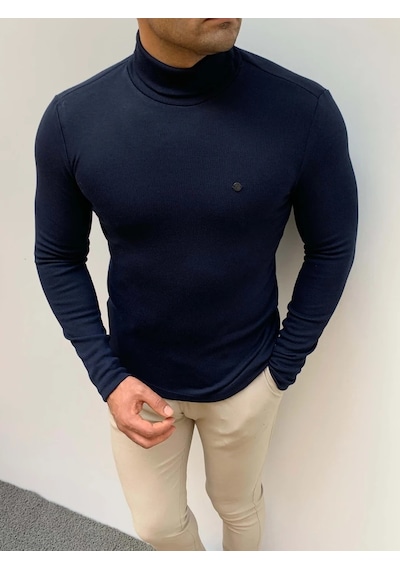 Modefendi Slim Fit A Kalite Pamuk Tam Boğazlı Kazak Lacivert