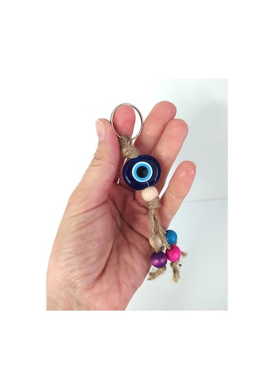 20 Adet Anahtarlık Kötü Göz Kovucu Nazar Hand Made Hasır Renkli Ahşap Boncuklu Nazarlık Çanta Araba Süsü