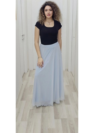 Lodmela Bel Lastikli Kloş Şifon Etek 6003-bebe Mavisi Bebe Mavisi Bebe Mavi
