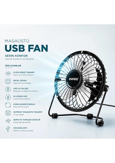 Masaüstü Mini Usb Fan - Metal Gövdeli - Ultra Sessiz Renkli