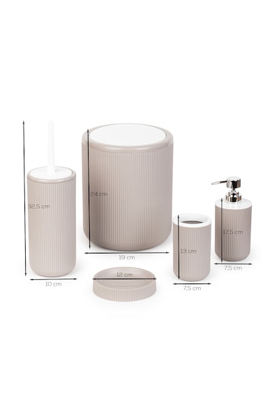 Perotti 33031500001-3 5 Parça Yuvarlak Banyo Seti - Çöp Kovası, Sabunluk, Diş Fırçalığı Ve Silikon Wc Fırçası Taupe-beyaz Beyaz - Kahverengi